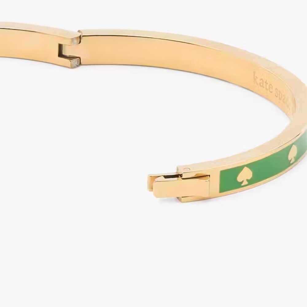 Kate Spade Green & Gold Enamel Spot The Spade Enamel Hinged Bangle Bracelet - Picture 11 of 12